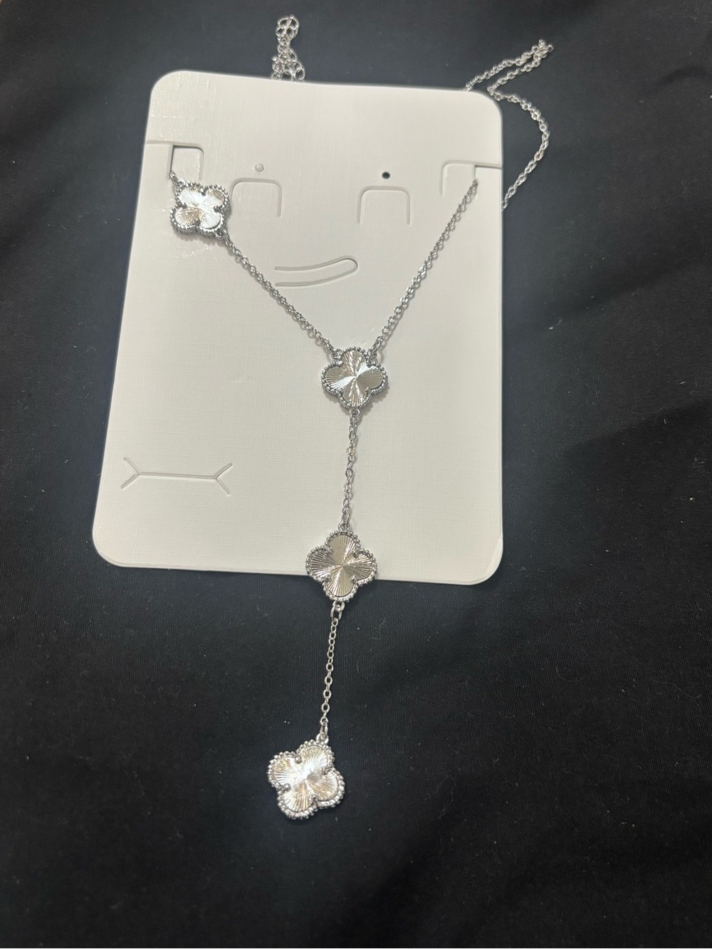 Silver Floral Y-Drop Necklace - Elegant Clover asymmetrical necklace